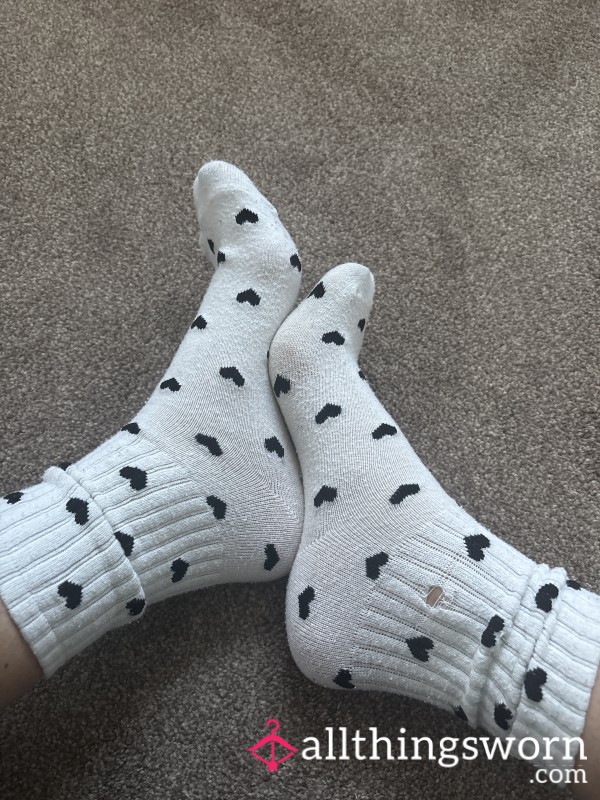 Well Used Worn Heart White & Black Heart Socks Holey Holes