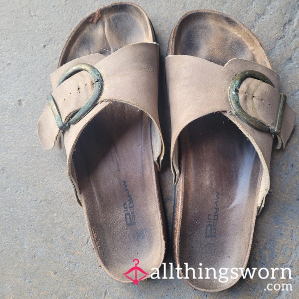 Well Well Used Leather Sandals. Dirty Toe Prints, Lots Of Smell
