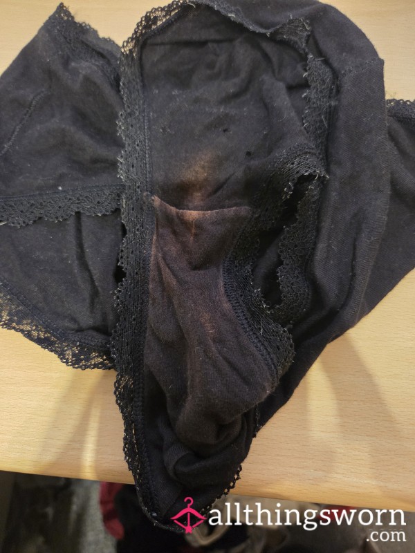 Well Worn And Old Black Panties Size 14