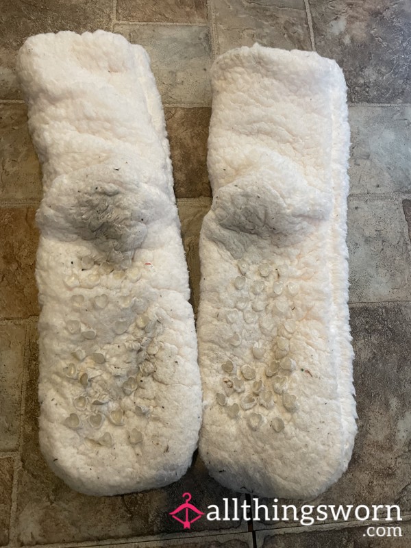 Well Worn And Smelly Cream Fluffy Slippers