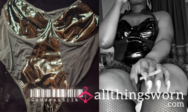 Well Worn And Stained ⚫️ Black Glossy Latex Bodysuit – Worn During Private Beta Session 🖤