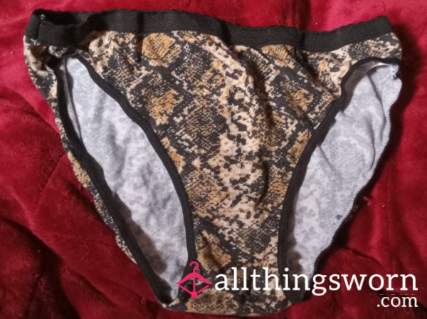 Well-worn And Used, Snakeskin Pattern Panties.  Size Medium Or Small.  $22 For 2 Days!