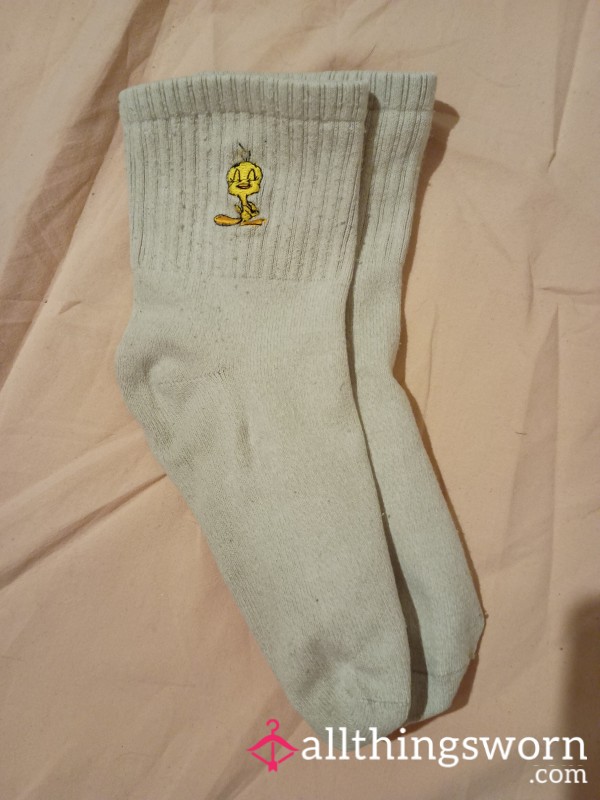 Well Worn Beige Tweety Bird Crew Cut Socks