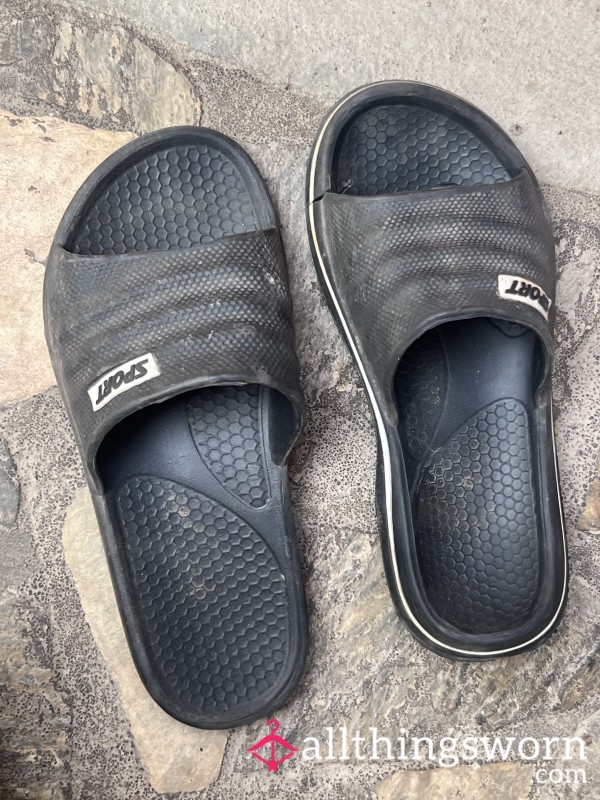 Well-Worn Black Beach Sandals