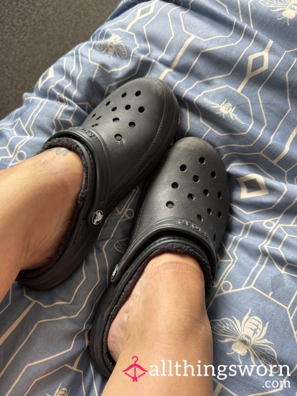 Well-worn Black Crocs