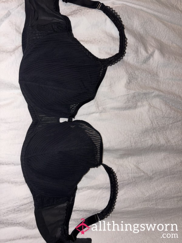 Well-Worn Black Mesh Triumph Bra - Sheer, Stretched & Scented From Real Use
