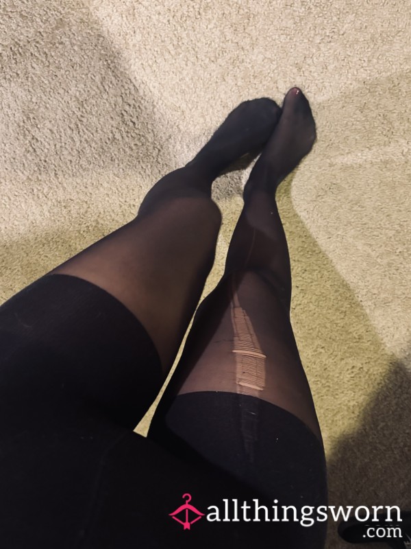 Well Worn Black Pantyhose, Has Some Rips.