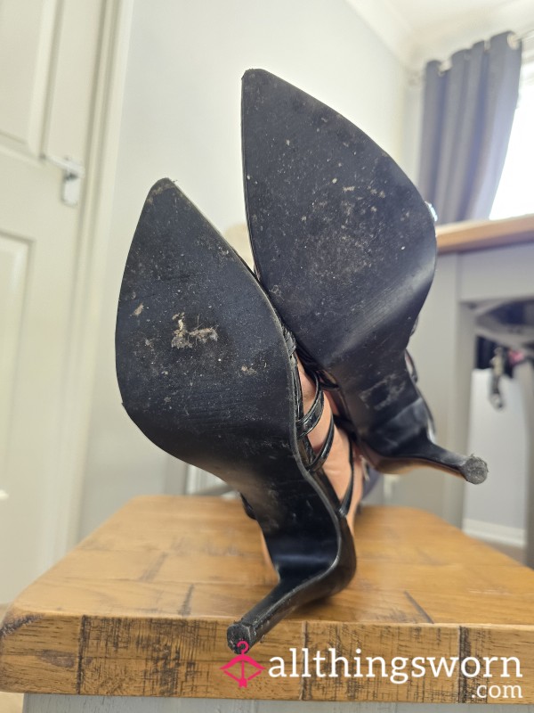 Well Worn Black Patent Stiletto Sandals