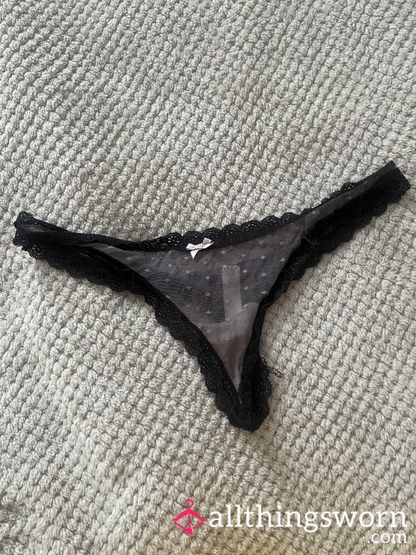 Well Worn Black & Pink Thong!