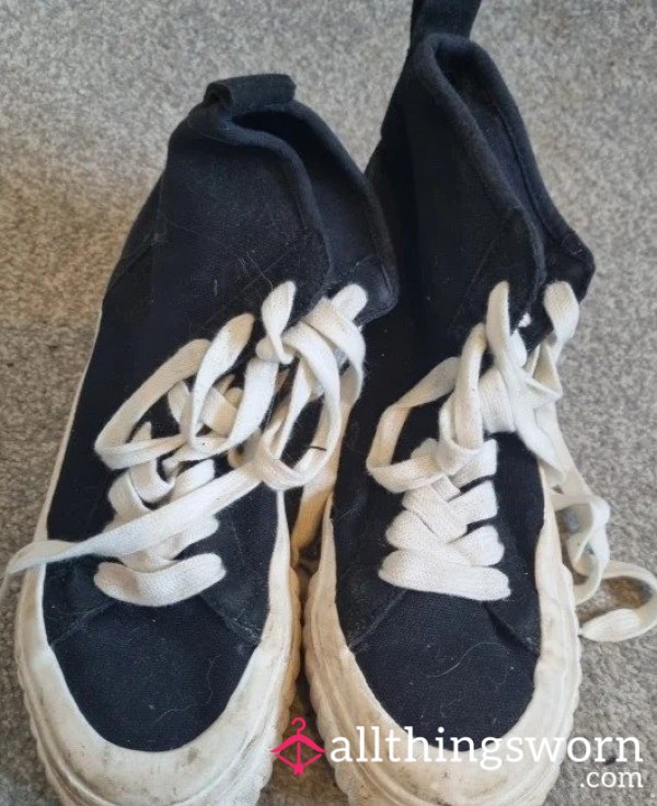 Well-Worn Black Platform Canvas Trainers