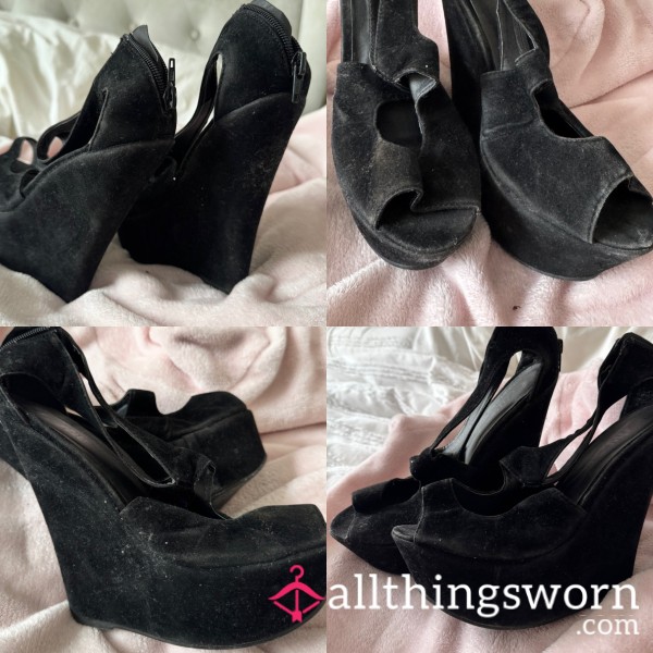 Well Worn Black Suede Wedges