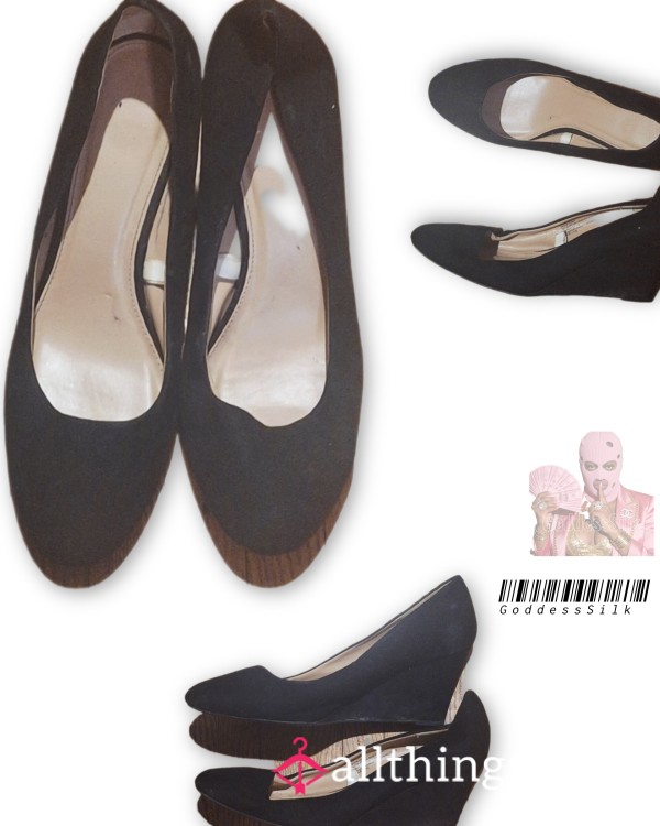 🔥 Well-Worn Black Suede Wedges – From The Office To The Bedroom... 🤫 Ebony Milf Foot Scented