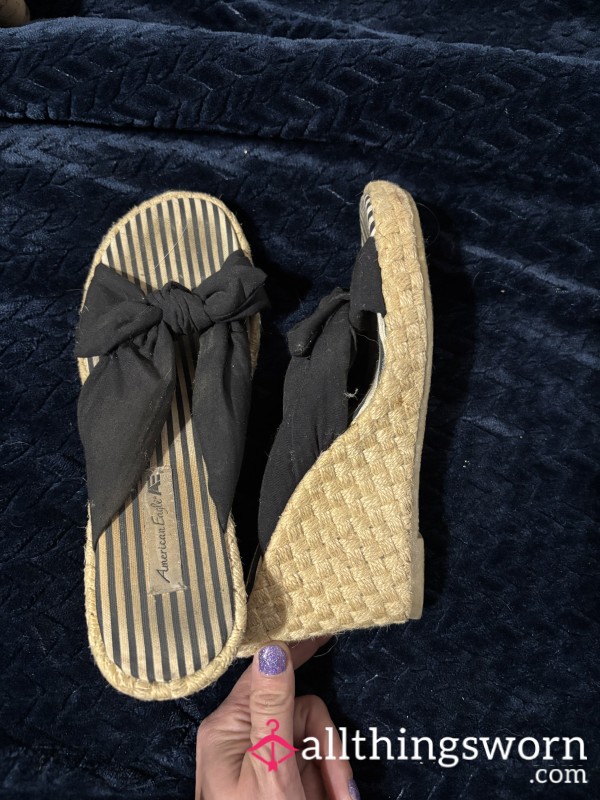 Well Worn Black Wedges Size 7