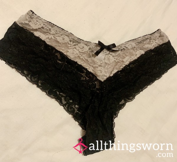 Well Worn Black & White Brazilian Panties