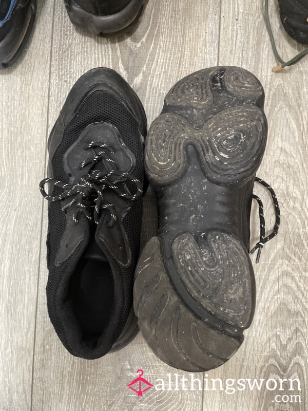 Well Worn Black Work Dirty Trainers
