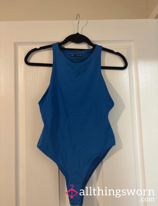 Well Worn Blue Bodysuit Top Bu*tons Poppers