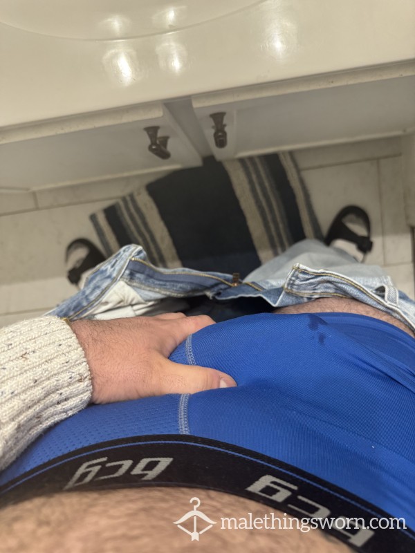 Well Worn Blue Boxer Briefs With Pre C*m Stains