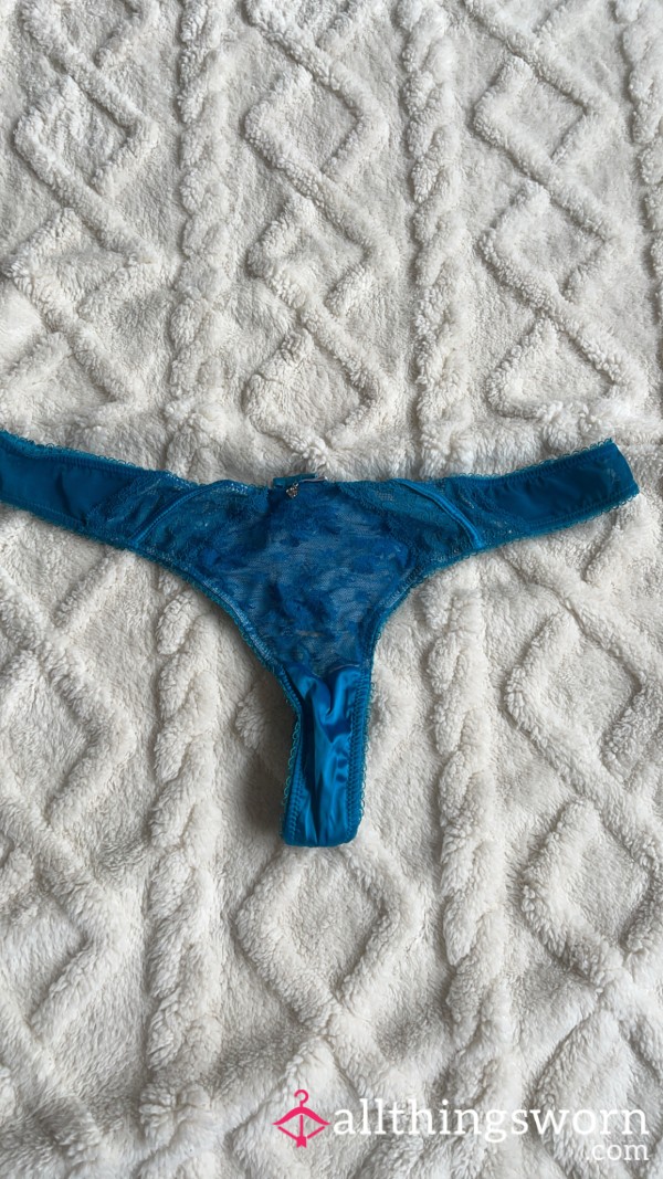 Well-Worn Blue Silk And Lace Thong – Recently Creampied