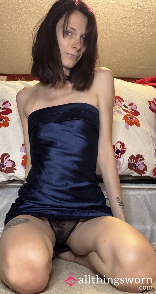 Well Worn, Blue Strapless Silk Dress