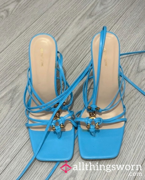 Well Worn Blue Strappy Heels 💙 Outdoor Use | Size UK 4 | Natural Wear