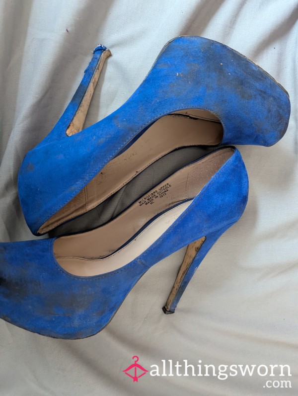 Well Worn Blue Suede Feel High Heels