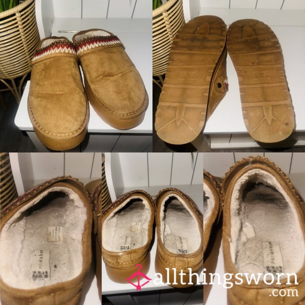 Well Worn Brown Stinky Primark Slippers Toe Imprints Size 5/6 🤢 🦶🏼