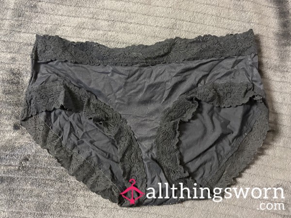 Well-Worn Cheeky Lacy Black Panties, Bikini Style XS