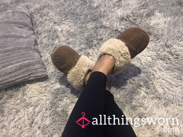 Well Worn Cheesy Tan Brown Slippers.