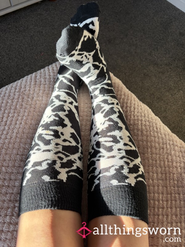 Well Worn, Coffee Stain From Where I Dribbled, Cow Pattered Socks