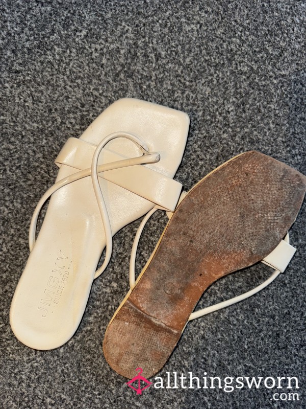 Well Worn Cream, Faux Leather Flip Flops