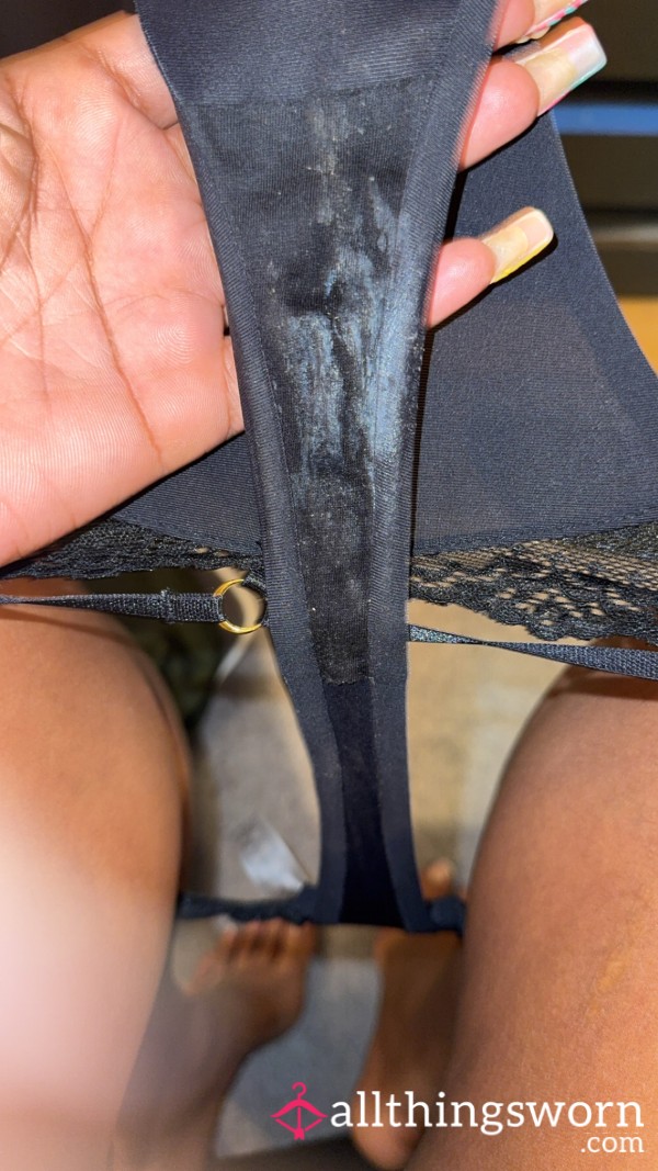 Well Worn, C*m Filled Black Silk Thong