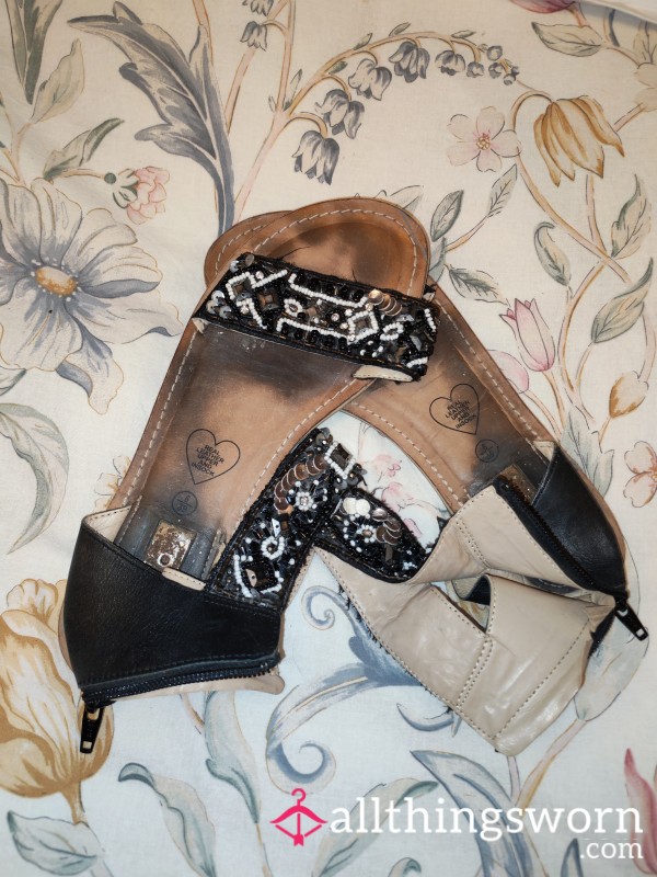 Well-Worn & Delightfully Dirty: Sparkly Beaded Zip Flats – Size 6 ✨ They’ve Had Fun… Now It’s Your Turn 💋