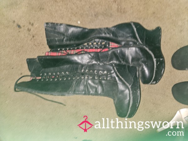 Well Worn Demonia Boots Red Tartin Inside Platform Boot