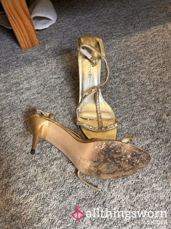 Well Worn Destroyed Golden Jewel Heels (Worn By Me & My Ma!)