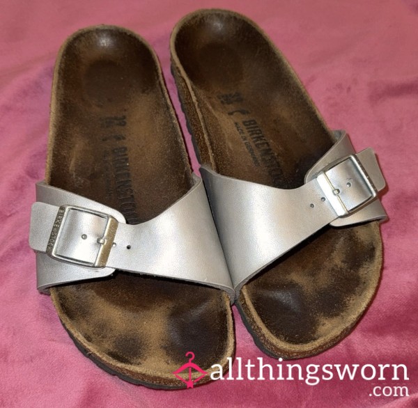 Well-worn, Dirty, Silver Birkenstock Sandals 👣