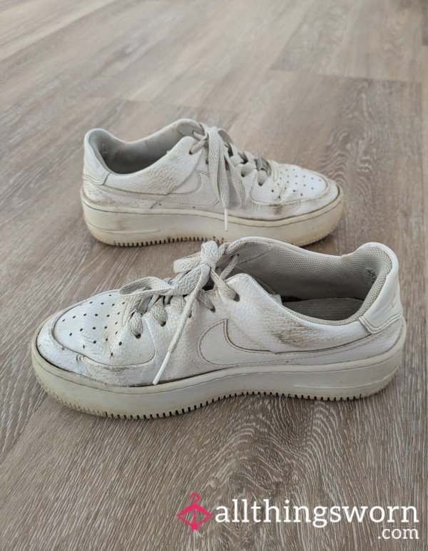 Well Worn, Dirty, Smelly Nike Air Force 1 Sage Sneakers. Small Feet!