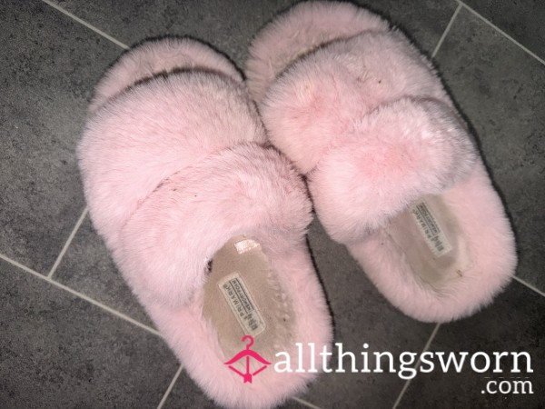 Well Worn Dirty Sweaty Pink Fluffy Slippers