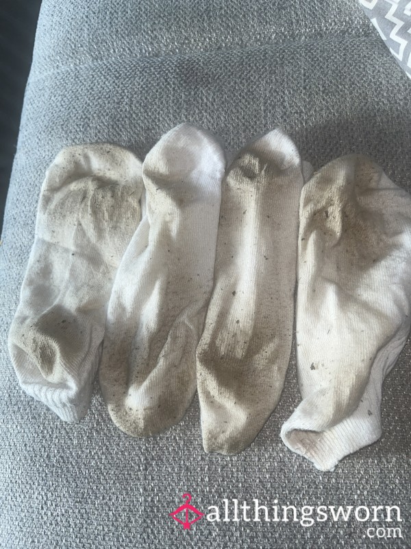2 Pairs Well-worn, Dirty, Sweaty White Trainer Socks