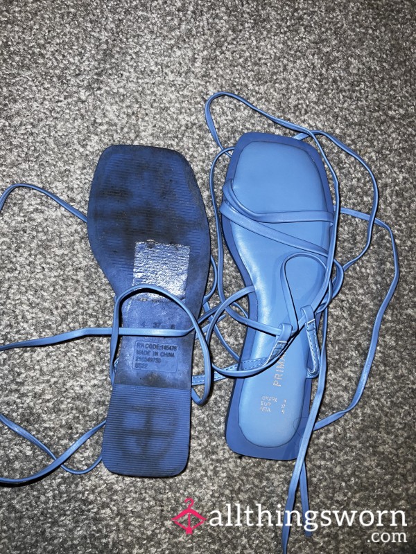 Well Worn Dirty Used Blue Strap Sandals