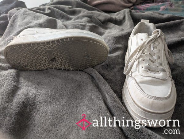 Well Worn Dirty White Platform Trainers - Size 4