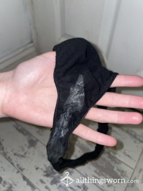 💋 Duo-Worn Black Cotton Thongs – 48 Hours Of Intimacy 💋