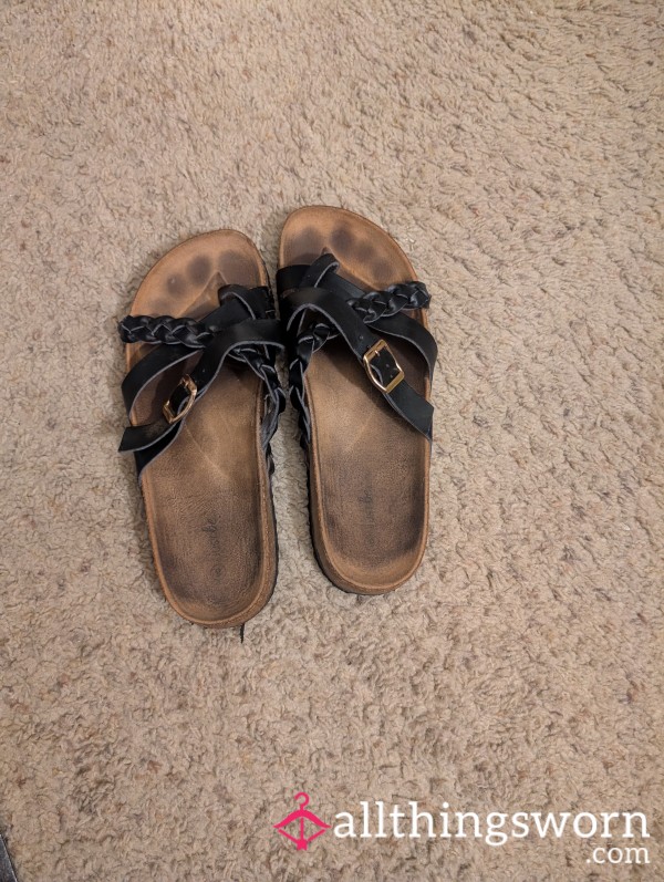Well Worn Flat Everyday Sandals With Toe Prints To Prove It 😆