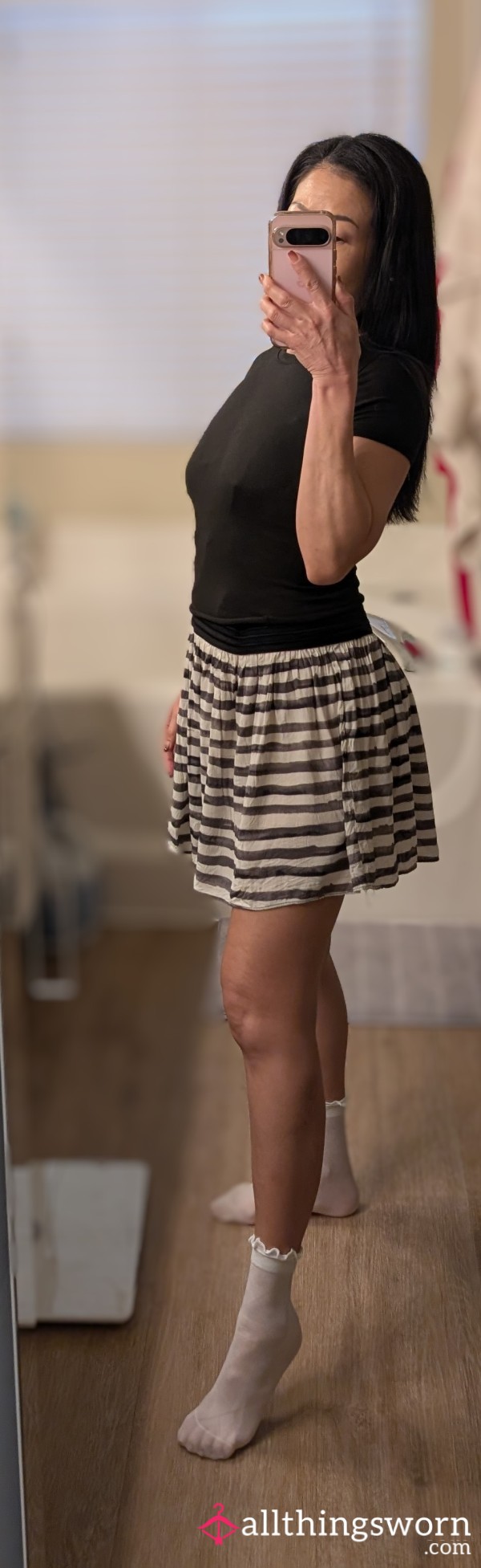 Well-Worn Flirty Black/White Striped Skirt, Small.