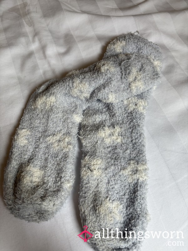Well Worn Fluffy Blue Socks