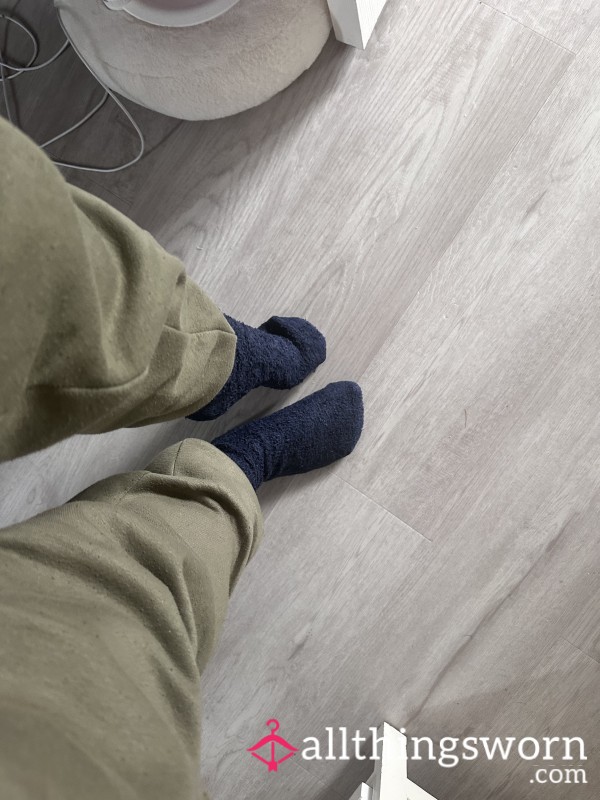 Well Worn Fluffy Blue Sweaty Socks