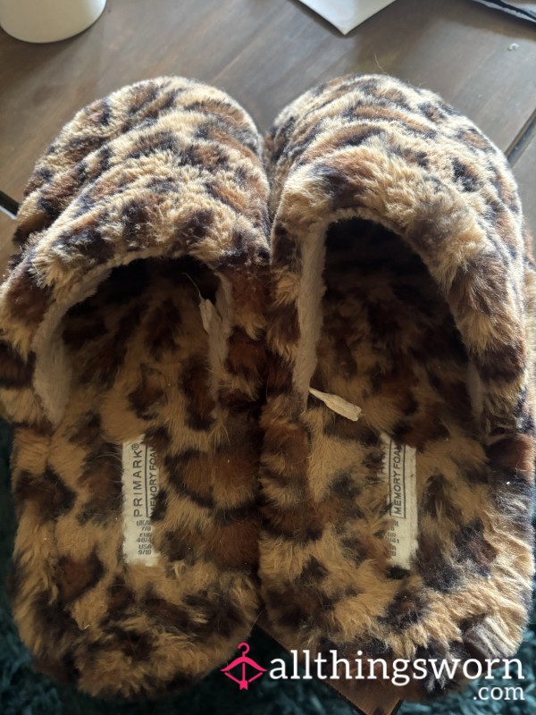 Well-Worn Fluffy Leopard Print Slippers🐾