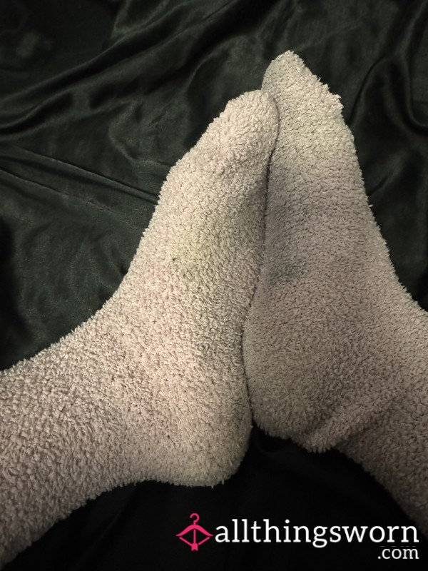 Well Worn Fuzzy Pink Socks