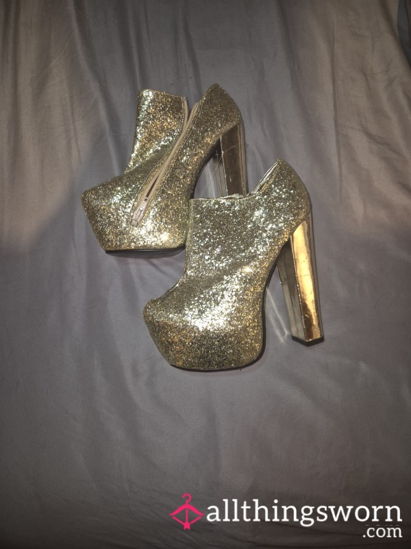 Well Worn Gold Glitter Ankle Boot Heels