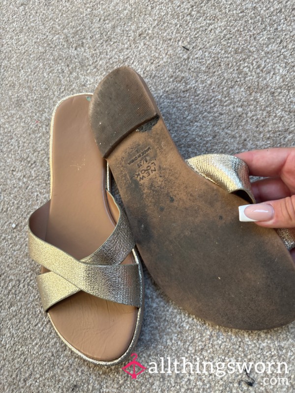 Well Worn Gold Sliders / Sandals From My Last Girls Trip To Spain