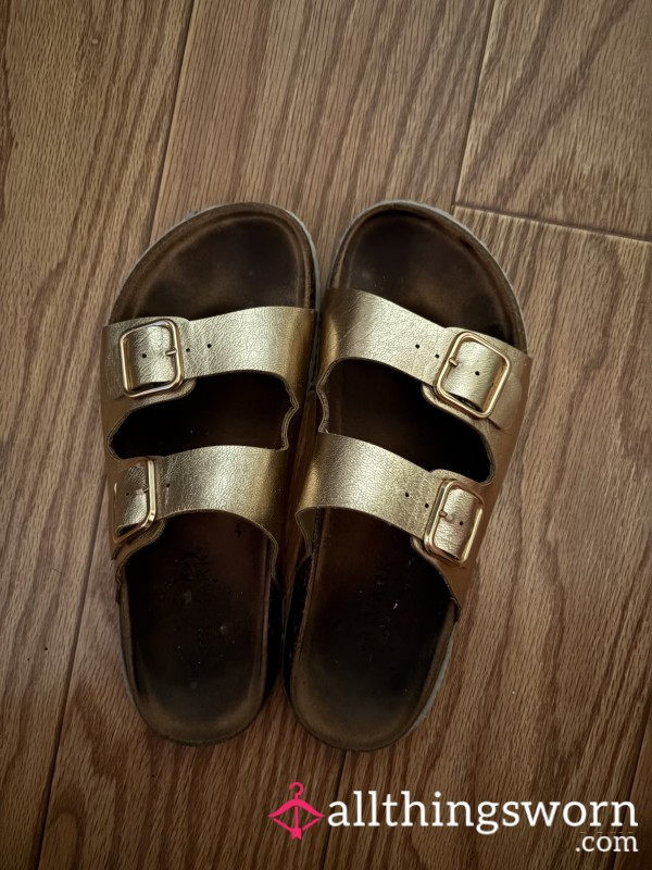 Well Worn Golden Buckle Sandals ✨